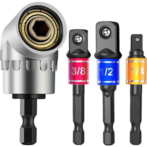 3pcs Power Screwdriver Driver Socket Bit 1/4" 3/8" 1/2" Hex Shank Power Extension Bar Adaptor + 105 Degree Right Angle Drill
