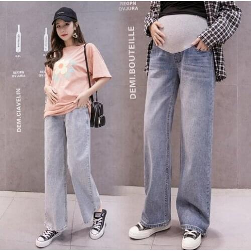 Spring Loose Wide Leg Jeans Denim Maternity Pants Trousers For Pregnant Women Clothes Vintage Pregnancy High Waist Denim Pants