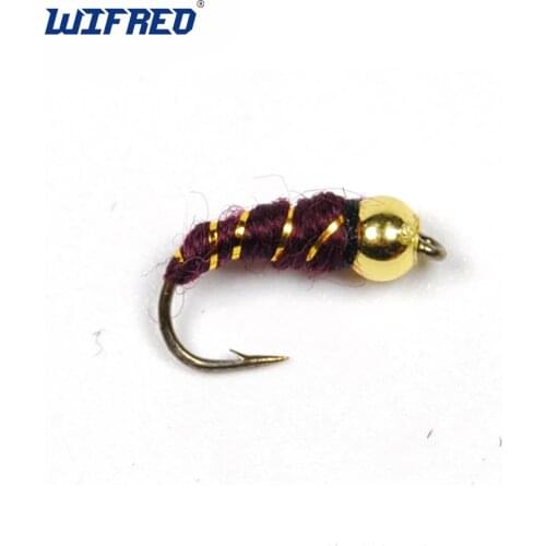 Wifreo 8pcs #14 Plastic Golden Bead Head Nymph Midge Small Bugs for Trout Bream Blue Gill Fly Fishing