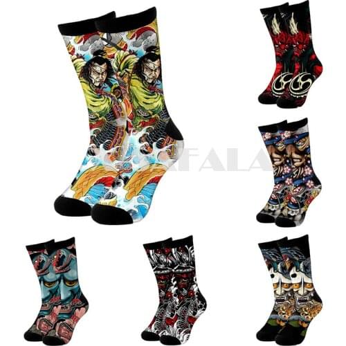 Japan Art Samurai Tattoo 3D Fashion Long Socks Cycling Casual Novelty High Socks Men Women Cotton Funny Leg Calf Cotton-6