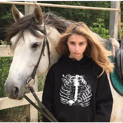 Oversize hoodie women Harajuku streetwear gothic skull print punk style long-sleeved sweatshirt Y2k aesthetic 90S vintage hoodie