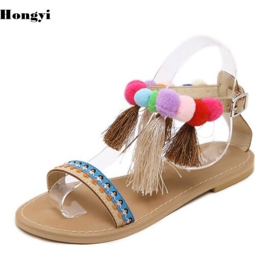 2018 New Arrive Women Bohemian Sandals Flat Sandals Tassels Casual Summer Shoes