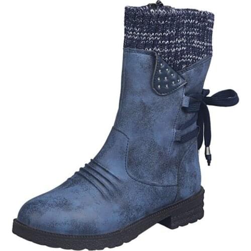 Womens Boots Winter Autumn Clothing Girls Flat-heel Boots Fashion Knitted Patchwork Shoes Large Size New Womens Cotton Boots