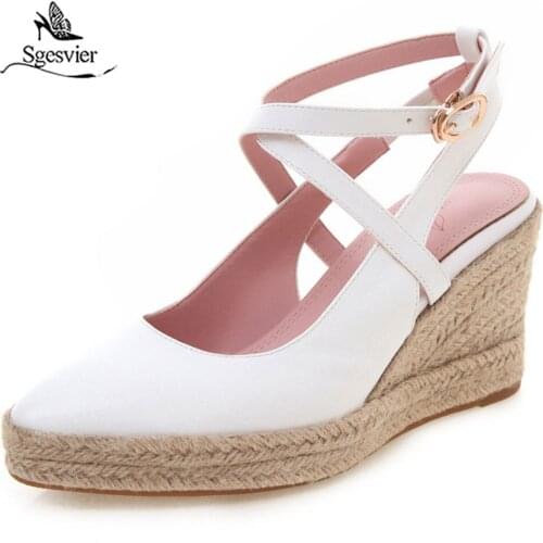 Sgesvier Wedge Sandals Female Summer New Fashion High Heels Thick Bottom Shallow Mouth Pointed Toe Womens Shoes Beige G586