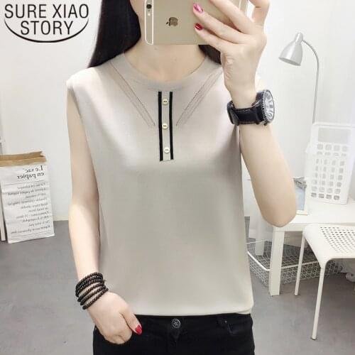 2020 New Fashion Summer Sleeveless Ice Silk Knitted Vest Top Thin Bottoming Sling Streetwear Womens Clothing White Shirt 8900 50