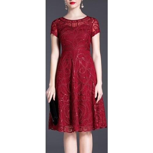 Size Office Ladies Plus Summer Runway Fashion Elegant Flower Embroidery High Quality Sequined Party Dress