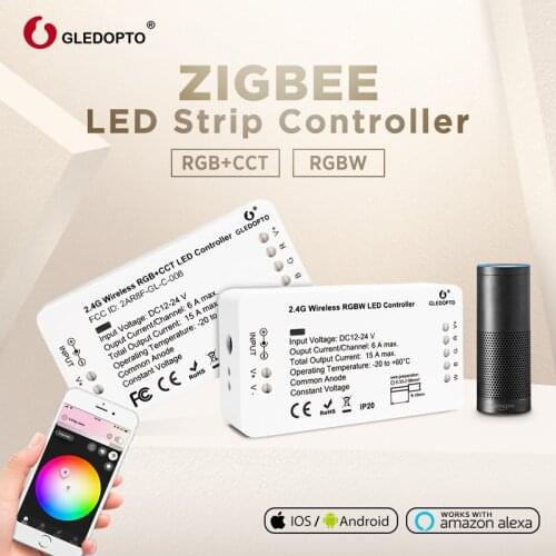 ZIGBEE 3.0 HUB GLEDOPTO DC1224V RGB+CCT rgbw Zigbee smart LED strip Controller Voice control work with Echo plus smartThings