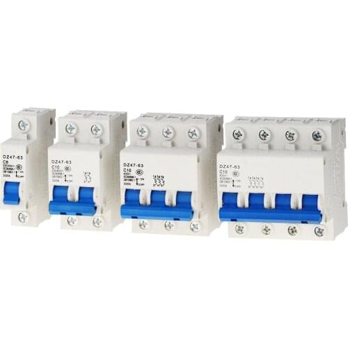 1PCS DZ47 1-4 Pole 6A 10A-63A 400V C Type Mini Circuit Breaker 35mm Din Rail Mount Overload Protection Switch 16A 20A 25A 32A