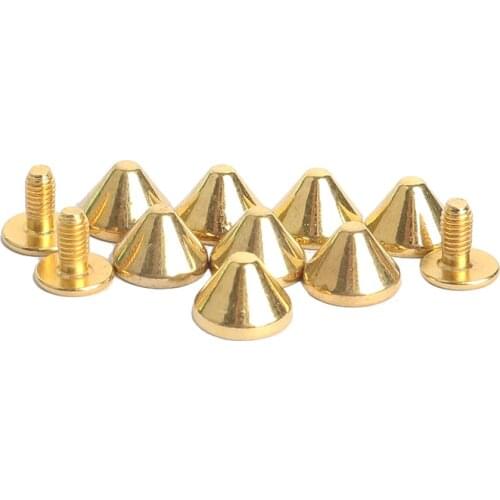 100pcs 9x6mm Golden Flat Cone Alloy Spike Screwback Studs Punk Spike LeatherCraft Rivets DIY Leather Studs Punk Accessories