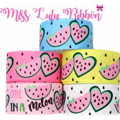 16mm-75mm Summer Watermelon Sweet Heart Printed Grosgrain/Elastic Ribbon Cartoon Fruits DIY Hair Bowknots 50yards/roll