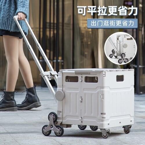 8-Wheel Folding Shopping Cart Stair Climbing Cart Wheeled Rolling Crate Multifunctional Handcart with Telescopic Handle and Lid