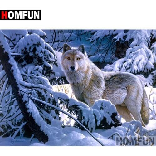 HOMFUN Full Square/Round Drill 5D DIY Diamond Painting "Snow Wolf" Embroidery Cross Stitch 5D Home Decor Gift A07578