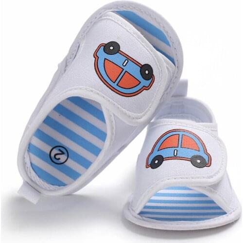 Newborn Baby Boys Girls kids Toddler Cute Car print striped Soft Sole casual Crib Shoes Sandals 0-18Months