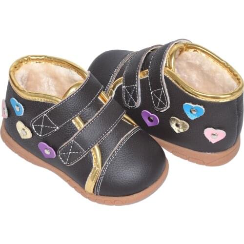 Girls ankle boots genuine leather winter shoes plush red hearts boots antislip toddler 13.3-18.3cm insole SandQ baby new zapato