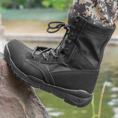 High Top Lightweight Breathable Hiking Army Shoes Military Tactical Combat Boots Outdoor Climbing Training Black Boot