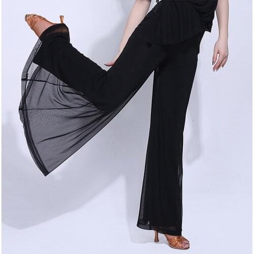 Latin Dance Pants Black Mesh Trumpet Trousers Flamengo Samba Tango Salsa Cha Cha Clothes Female Adult Practice pant wear