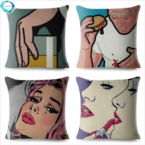 Pop Art Style Crying Girl Decorative Cushion Cover for Sofa Home Decor Throw Pillowcase Cotton Linen Pillow Case 45x45cm