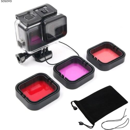 Diving Filter Red Pink Purple Filters Underwater Waterproof case Dive Filtors Set For Gopro Hero 5 6 Action camera Accessories