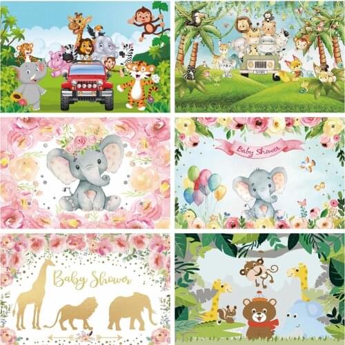 Jungle Party Baby Cartoon Elephent Pink Cute Photophone Photography Backdrop Kid Baby Portrait Photography Backgrounds Photozone