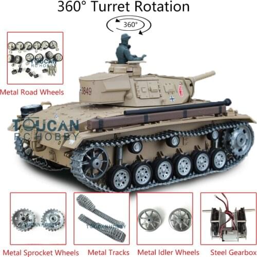 Henglong 1/16 6.0 Customized Panzer III H RTR RC Tank 3849 Metal Tracks Wheels TH12558