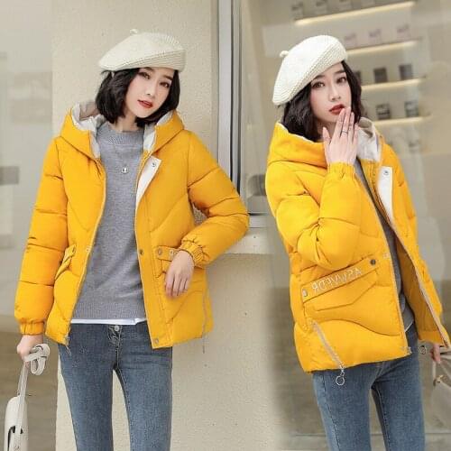 Cotton Coat Womens 2020 Winter Fashion Ladies Outwear Mujer Korean Slim-fit Hooded Zipper Pocket Down Padded Coat Female E307