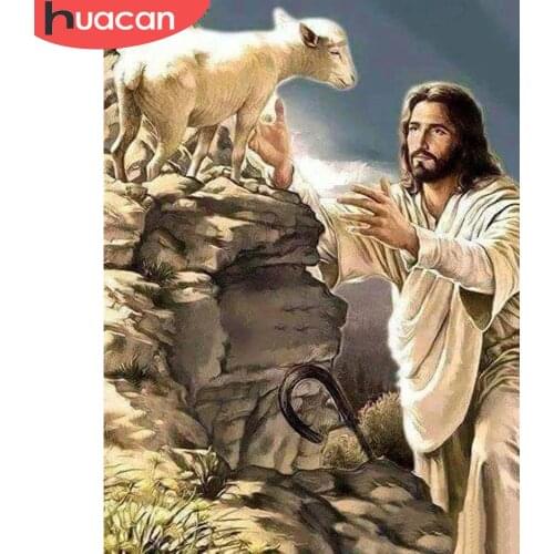 HUACAN 5D Diamond Embroidery Painting Jesus Full Drill Square Round Rhinestone Kit Mosaic Sheep Needlework Home Decoration