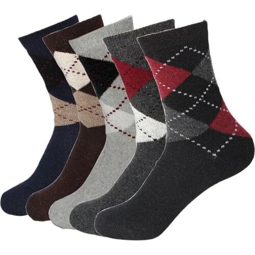 Rabbit Wool Blended Quality Mens Warm Socks Breathable Soft Business Casual dotted line rhombus Prints Spring Winter Male Sock