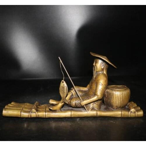 China archaize brass Jiang Ziya fishing crafts statue