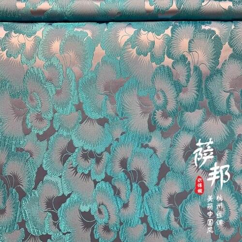 Chinese brocade blue Ginkgo biloba leaves satin silk fabric COSPLAY/Kimono/cheongsam/Stage suit DIY BAG cloth1 order=1meter