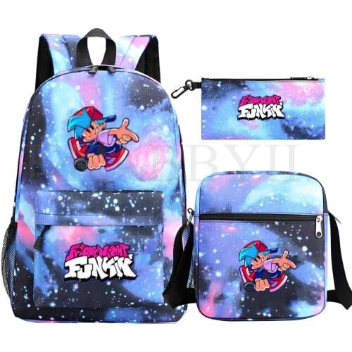 3Pcs Friday Night Funkin Game Backpack Cosplay Canvas children Kids Schoolbag Back To School Bookbag Usb Charging Travel Bag