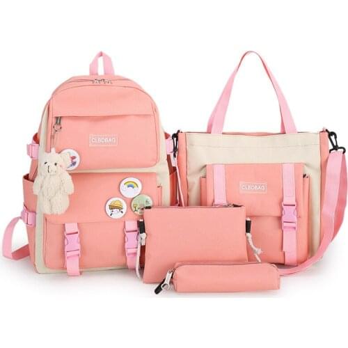 2021 Hot 4 Piece Set High School backpack Bags for Teenage Girls Canvas Travel Backpack Women Bookbags Teen Student Schoolbag