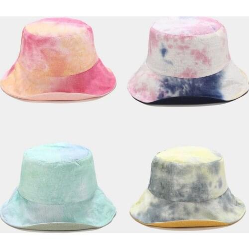 Fashion Bukcet Hat Fishing Hat Tie-Dye Cotton and Linen Fisherman Hat Sunscreen Cap Comfortable Reversible Foldable Panama Cap