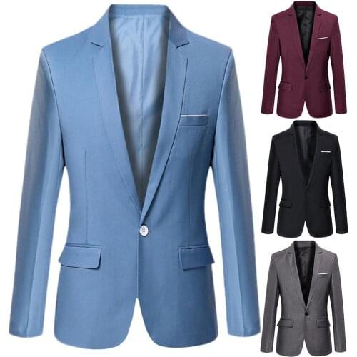 Mens Long Sleeve Lapel Suit Jacket Fashion Business OL Workwear Casual Slim Button Buckle Top