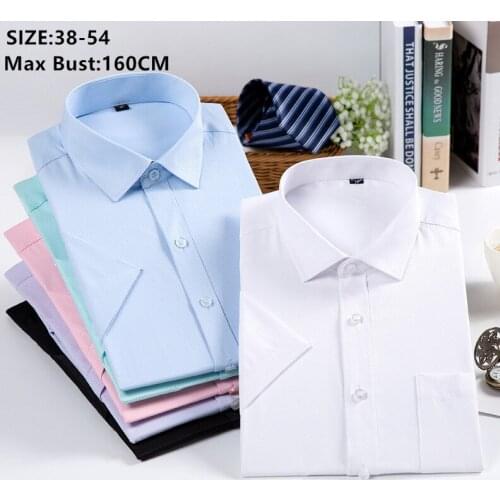 Men Shirts Summer White Black Red Short Sleeve Mens Cotton Plus 48 50 52 54 150KG Formal Business Office Dress Shirt 2020 Blouse