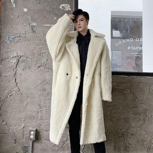 Men Winter Loose Thick Fake Lamb Windbreaker Coat Outerwear Male Women Streetwear Vintage Long Fur Jacket Overcoat Trench Coat