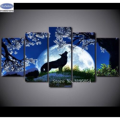 Kufwkey DIY Diamond Painting Cross Stitch Kits Full Diamond Embroidery 5D Diamond Mosaic picture Home Decor moon wolf 5pcs