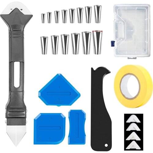 6In1 Silicone Caulking Tools Kit 25Pcs Caulk Nozzle Applicator Gasket Removal Tool with Scraper/Nozzle for Kitchen JS22