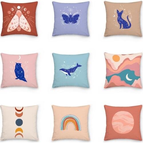 Cartoon Prined Pillowcase Witchcraft And Mystic Animals Cushion Cover Bed Decor Stars Constellations Moon Crystals Pillow Covers