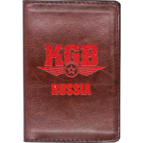 High Quality Leather Vintage Russia KGB Printing Travel Passport Cover ID Credit Card Case