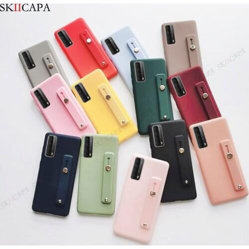 Wrist Strap Silicone Phone Case For Huawei P Smart 2021 Y7A Y9A Y9S Y9 Prime 2019 Case Finger Grip Stand Holder Soft Back Cover
