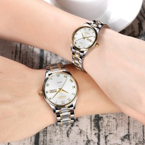 Luxury Couple Watch Quartz Watch Rose Gold Roman Numerals Luminous Men Watch Automatic Calendar Women Watches 1pcs Price