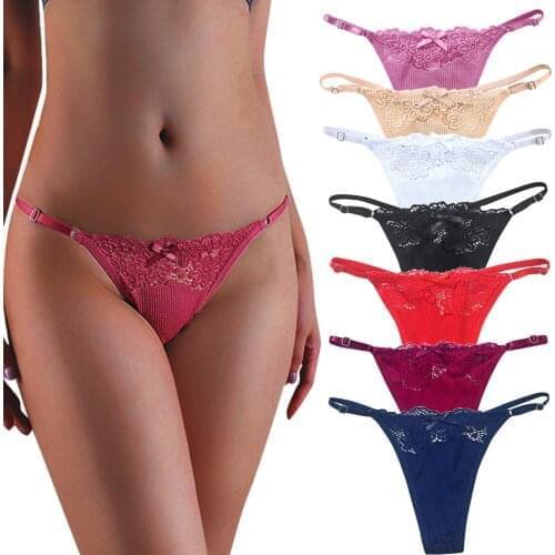 Sexy Womens Panties G-String Lace Embroidery Thong Underwear Female Underpants Solid Color T-Back Pantys Intimates Lingerie