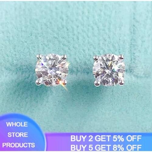 Real 1 Carat Natural Zirconia Diamond Stud Earrings For Women Top Quality 100% 925 Sterling Silver Sparkling Wedding Jewelry