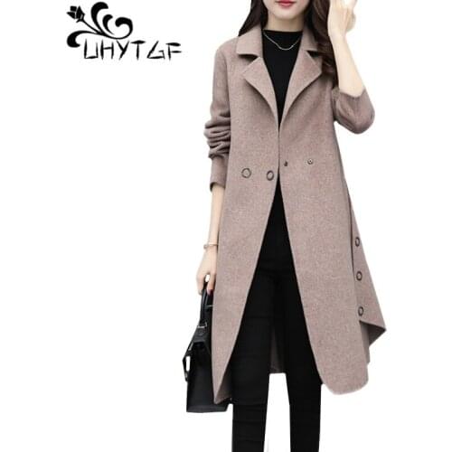 UHYTGF Loose large size Woolen Jacket Women New Winter Jacket Lapel long sleeve luxury Wool Outerwear Casual Warm Jacket 3XL1005