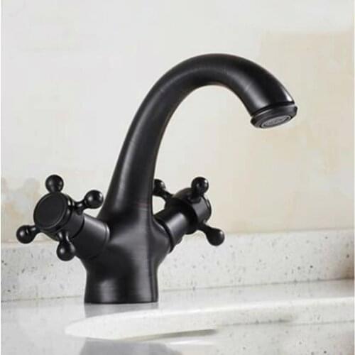 Vidric Antique Faucet Hot and Cold Water Crane Bronze Brushed Sink Faucet Black Bathroom Swan Vintage Basin Sink Mixer Crane 74