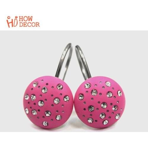 Shower curtain Rose Red Bling hooks Rings Acrylic Decorative Rhinestones Glass Crystal Rolling Bathroom Bath Set of 12 Rings