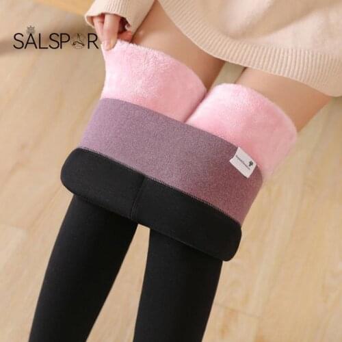 SALSPOR Women Warm Slim Leggings Cold-Resistant High-Waisted Lamb Velvet Leggings Thicken Plus Size Warm Cotton Trousers