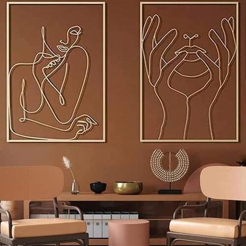 Gold Female Minimalist Line Art Print Feminine Line Art Acrylic Modern Abstract Sexy Body Unique Wall Art for Bedroom Home Decor