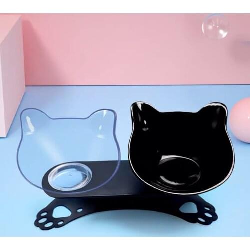 1PCS Pet Bowl Non-slip Tilting Neck Protective Dog Bowl Cat Bowl Non-slip Food Bowl Transparent Dog Bowl with Elevated Base