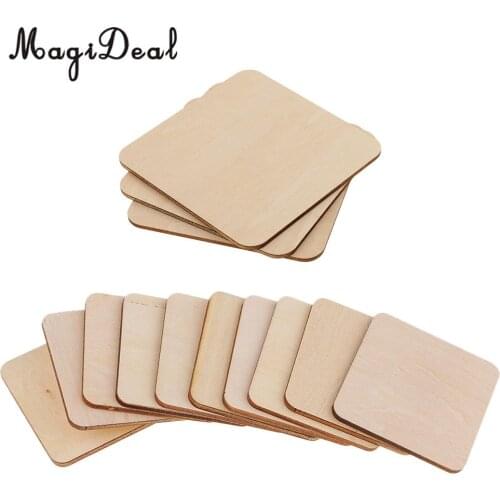 13Pieces Wooden Square Shapes Coasters Plain Wood Craft Blanks Square Plaque Sign DIY Pyrography Art Craft Woodworking Materials